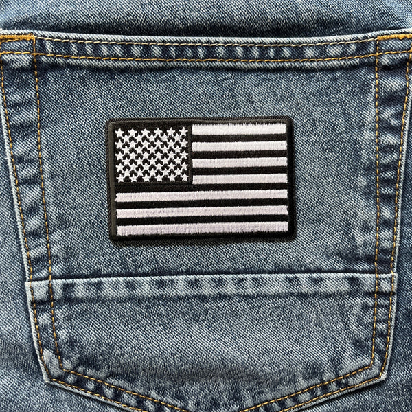 3" x 2" American US Flag Black & White Patch - PATCHERS Iron on Patch