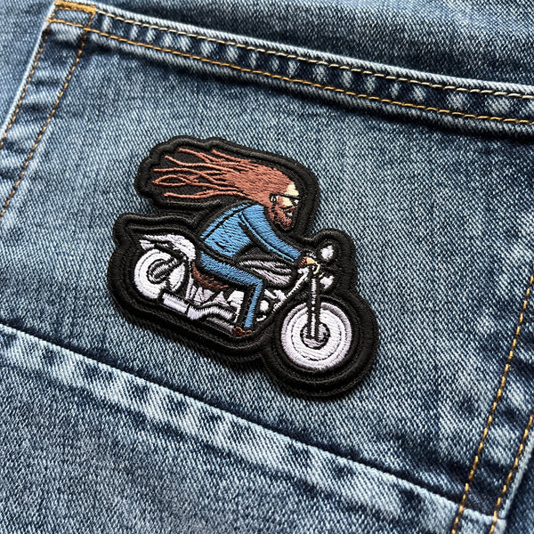 Biker With Hair Patch - PATCHERS Iron on Patch