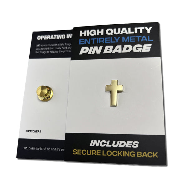 Gold Plated Cross Pin Badge - PATCHERS Pin Badge