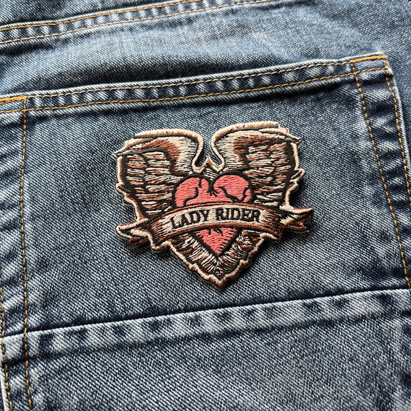 Gothic Heart & Wings Lady Rider Patch - PATCHERS Iron on Patch
