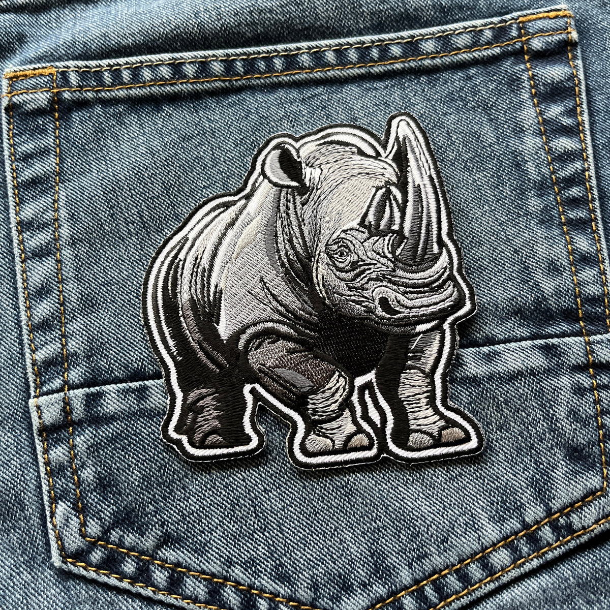 Embroidered Grey Rhino Iron on Sew on Patch PATCHERS