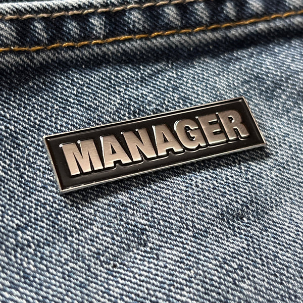 Manager Silver Black Pin Badge - PATCHERS Pin Badge