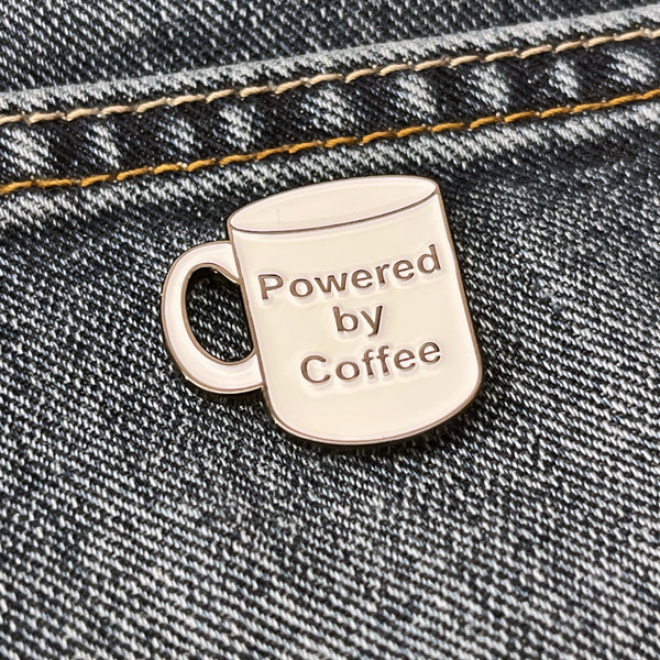 Powered by Coffee Mug Pin Badge - PATCHERS Pin Badge