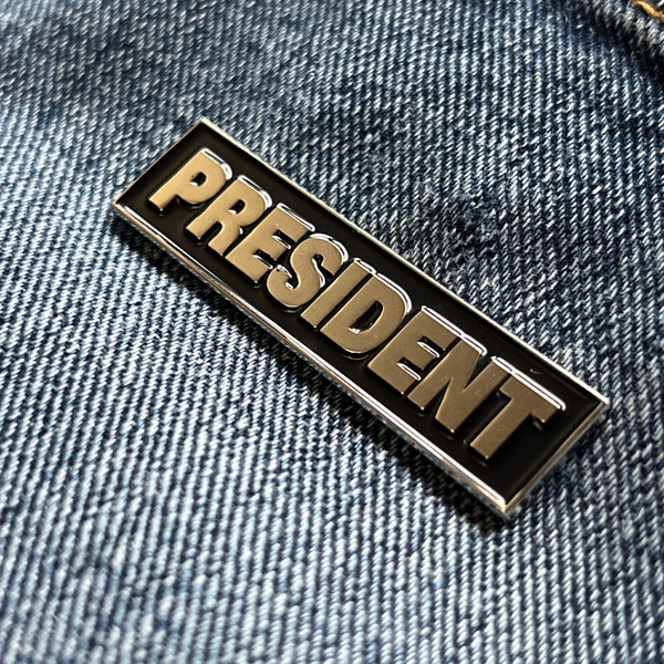 President Silver Black Pin Badge - PATCHERS Pin Badge