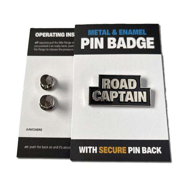 Road Captain Silver Black Pin Badge - PATCHERS Pin Badge