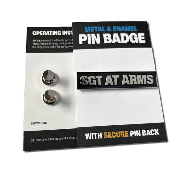 Sgt At Arms Silver Black Pin Badge - PATCHERS Pin Badge