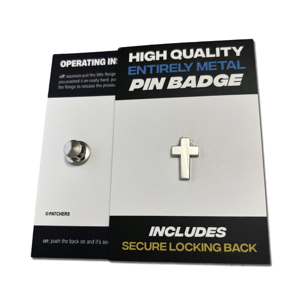 Silver Nickel Plated Cross Pin Badge - PATCHERS Pin Badge