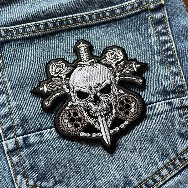 Skull Gears Roses Sword Patch - PATCHERS Iron on Patch