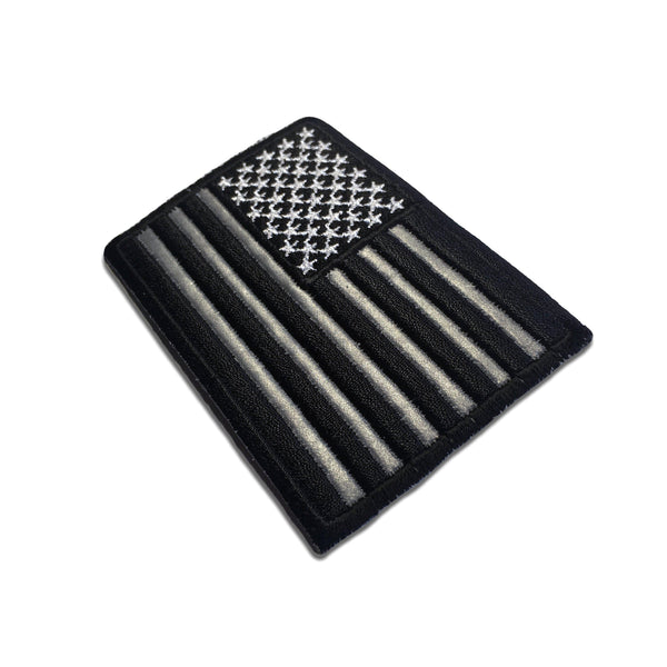 3" Black White & Reflective American US Flag Patch - PATCHERS Iron on Patch