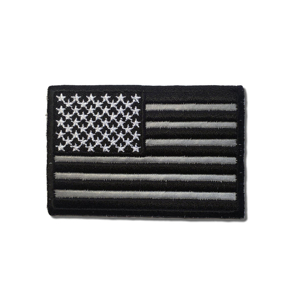 3" Black White & Reflective American US Flag Patch - PATCHERS Iron on Patch