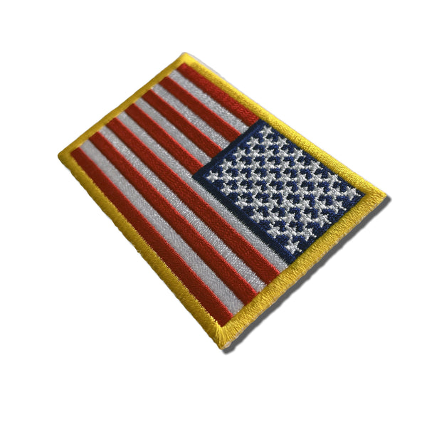 3" Reversed American US Flag Yellow Border Patch - PATCHERS Iron on Patch