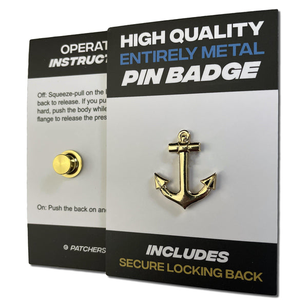 3D Anchor Gold Plated Pin Badge - PATCHERS Pin Badge