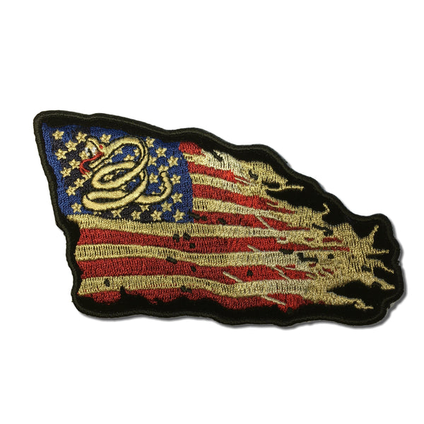 4½" Don't Tread on Me Tattered American US Flag Patch - PATCHERS Iron on Patch