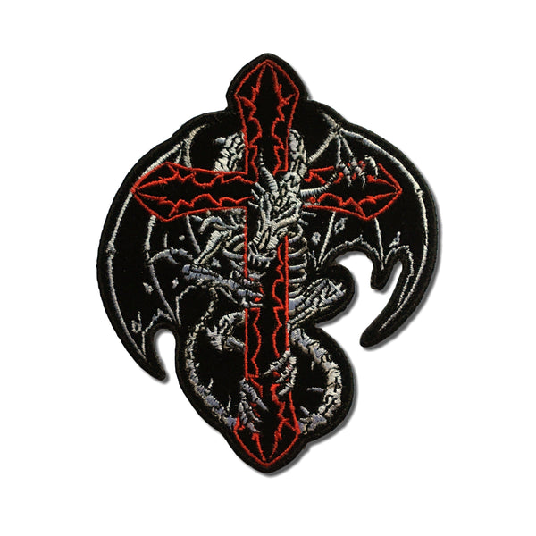 4¼" Dragon Skeleton Cross Patch - PATCHERS Iron on Patch