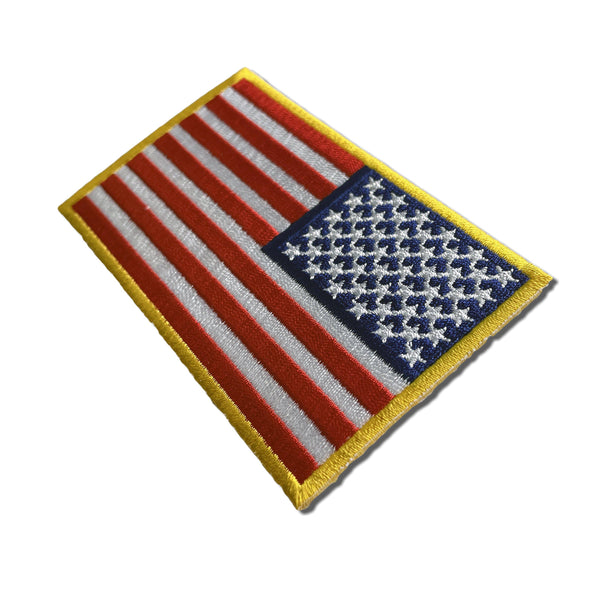4" Reversed American US Flag Yellow Border Patch - PATCHERS Iron on Patch