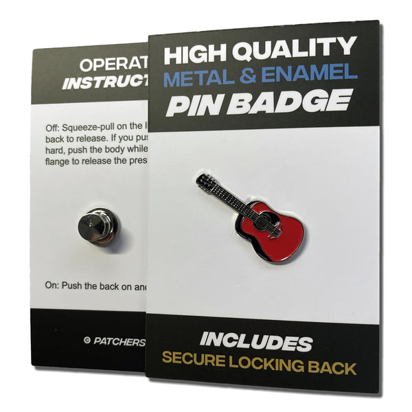 Acoustic Guitar Red Pin Badge - PATCHERS Pin Badge