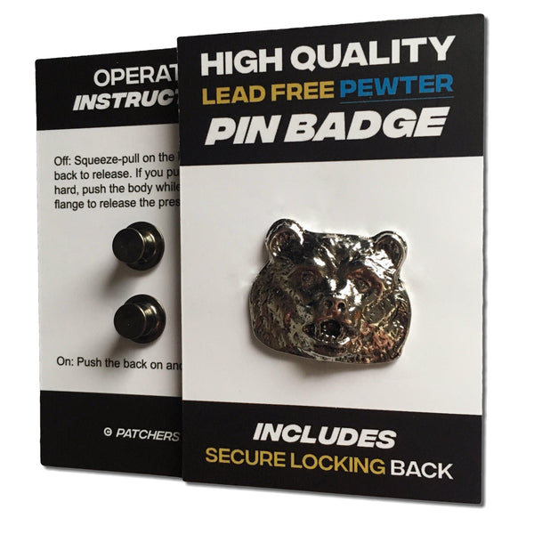 Bear Head Pewter Pin Badge - PATCHERS Pin Badge