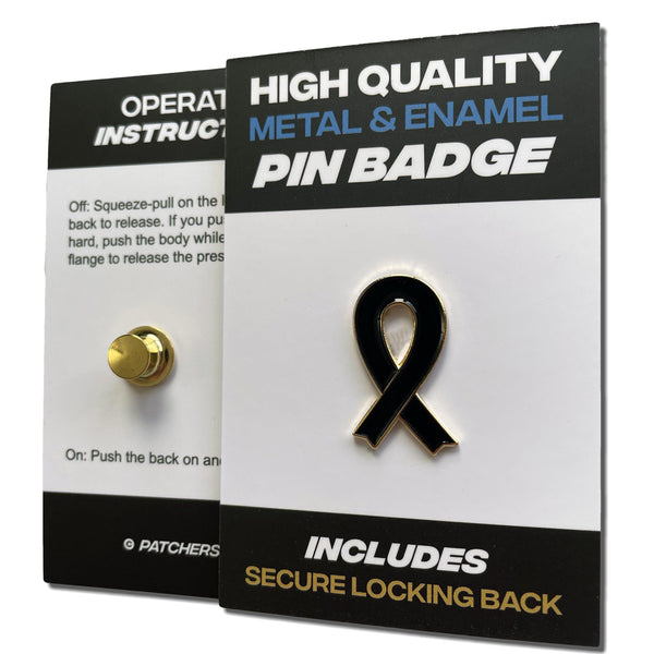 Black Ribbon Gold Plated Pin Badge - PATCHERS Pin Badge
