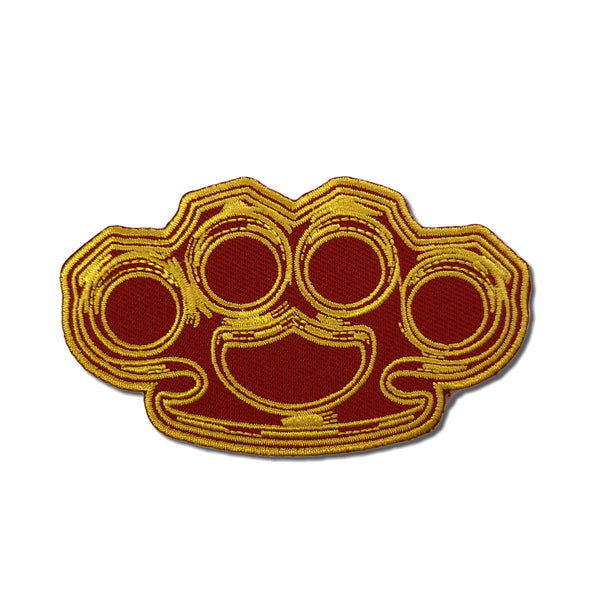 Brass Knuckles in Red and Yellow Patch - PATCHERS Iron on Patch