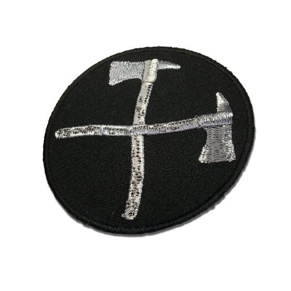 Crossed Firefighter Axes In Grey & Silver Patch - PATCHERS Iron on Patch