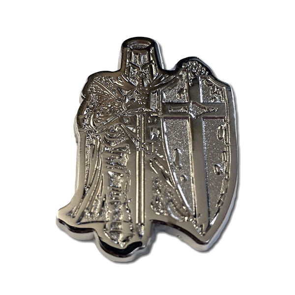 Crusader Knight Shield 3D Polished Pewter Pin Badge - PATCHERS Pin Badge