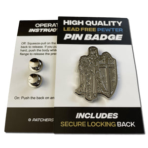 Crusader Knight Shield 3D Polished Pewter Pin Badge - PATCHERS Pin Badge