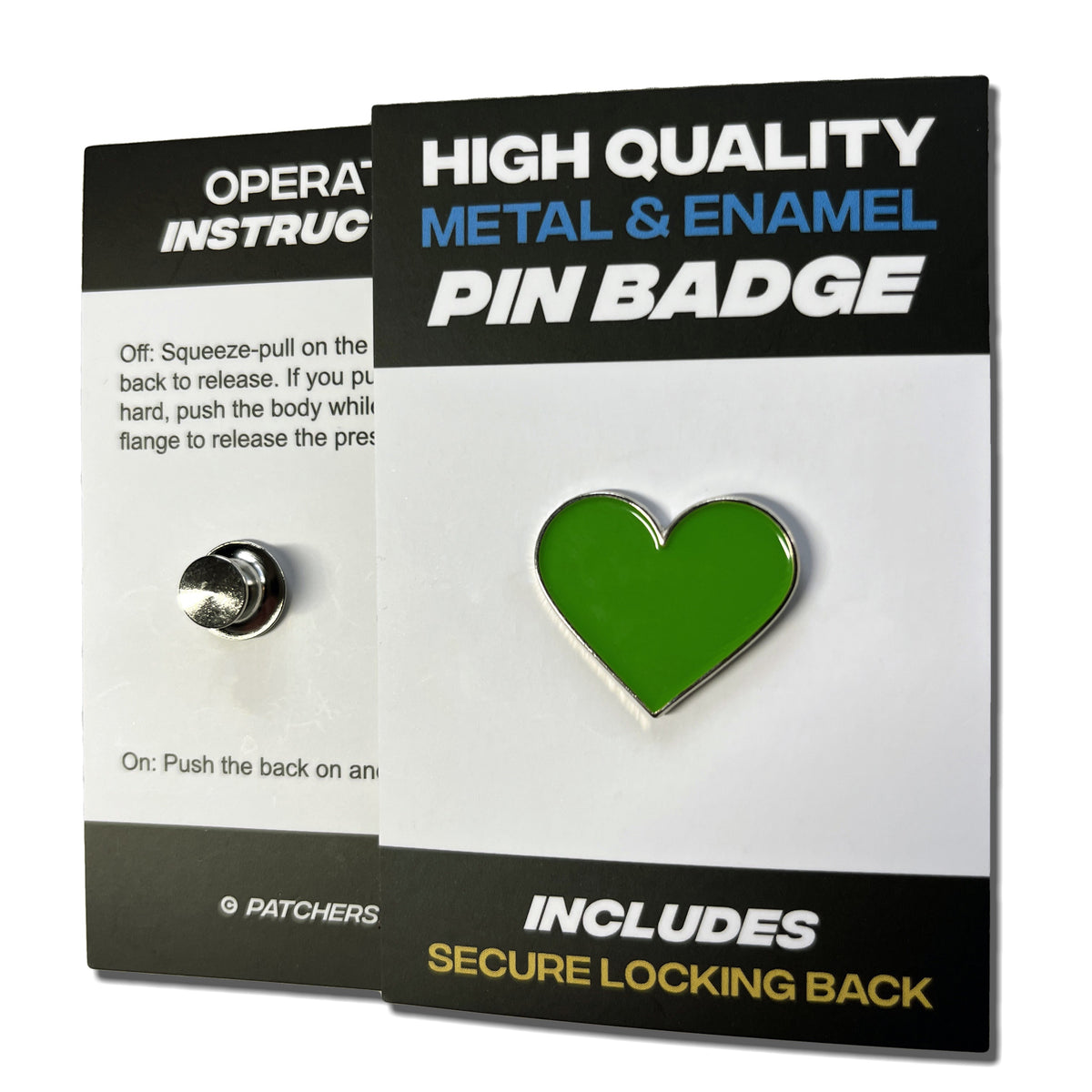Metal & Enamel Green Heart Pin Badge with Secure Locking Back