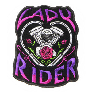 Lady Rider Heart Engine Roses Patch - PATCHERS Iron on Patch