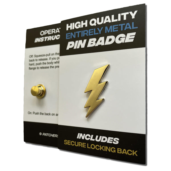 Lightening Bolt Gold Plated Pin Badge - PATCHERS Pin Badge