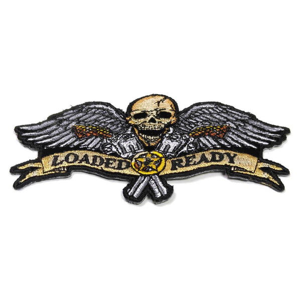 Loaded & Ready Skull Wings Guns Patch - PATCHERS Iron on Patch