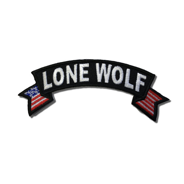 Lone Wolf US Flag Rocker Patch - PATCHERS Iron on Patch