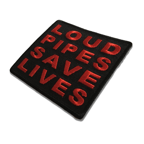 Loud Pipes Save Lives in Red on Black Patch - PATCHERS Iron on Patch