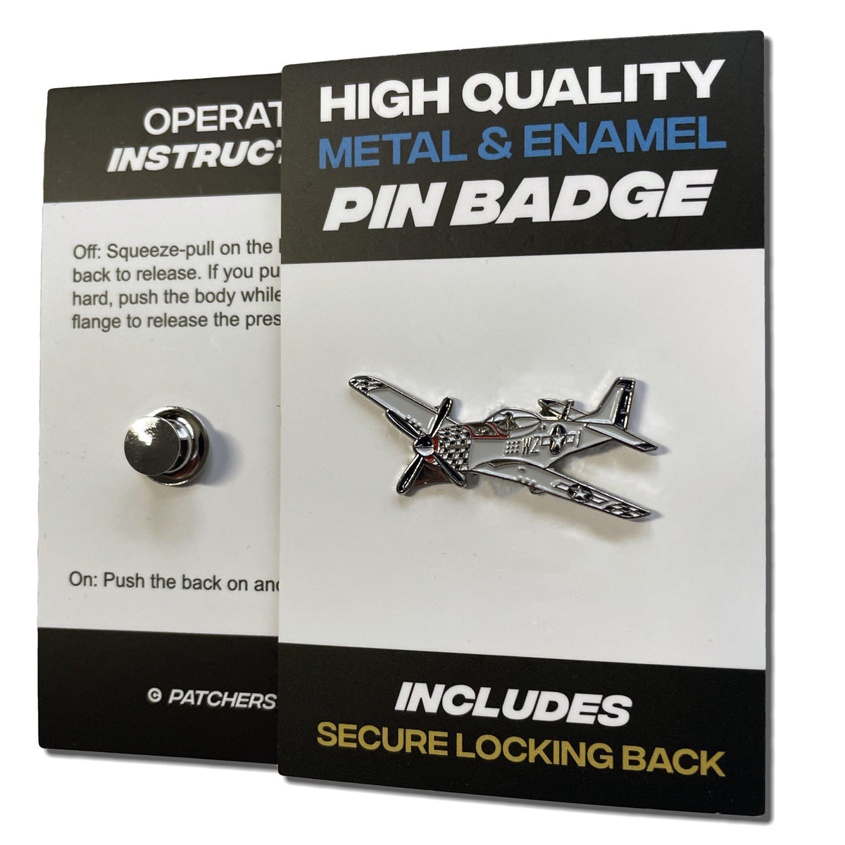 Metal & Enamel P51 Mustang Plane Pin Badge with Secure Locking
