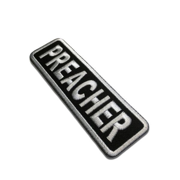 Preacher White on Black Patch - PATCHERS Iron on Patch