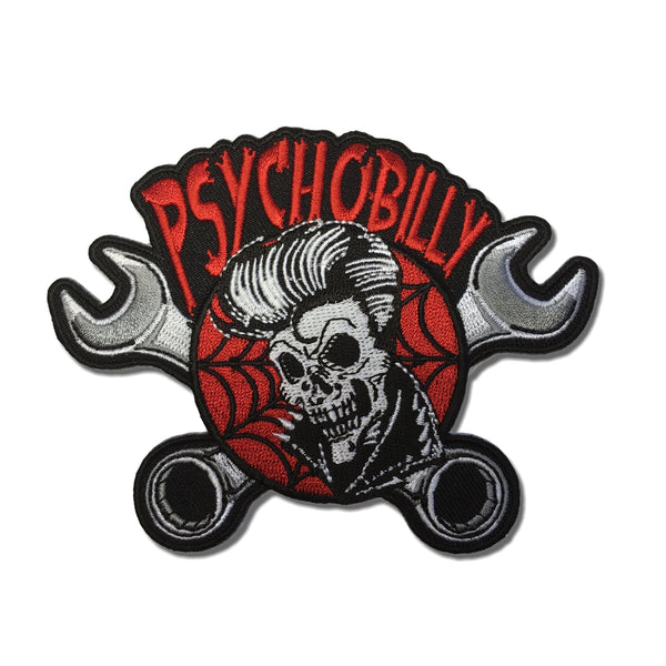 Psychobilly Skull and Wrenches Patch - PATCHERS Iron on Patch