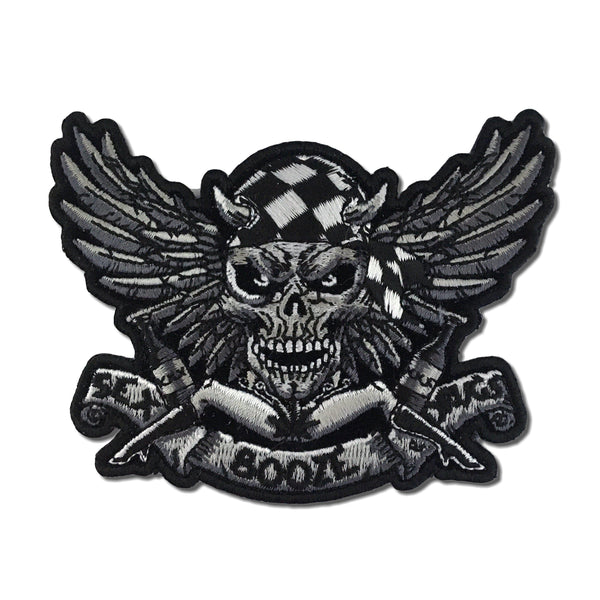 Sex Booze Drugs Chequered Skull & Wings Patch - PATCHERS Iron on Patch