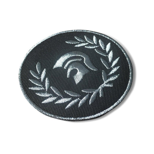 Silver Trojan Helmet Laurel Patch - PATCHERS Iron on Patch