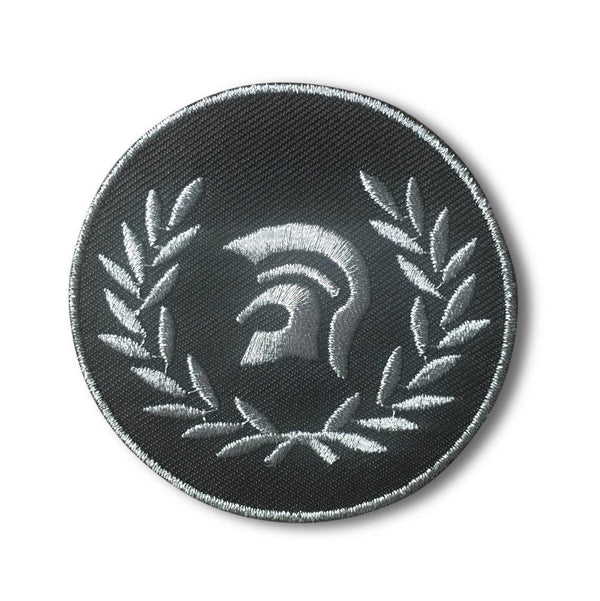 Silver Trojan Helmet Laurel Patch - PATCHERS Iron on Patch