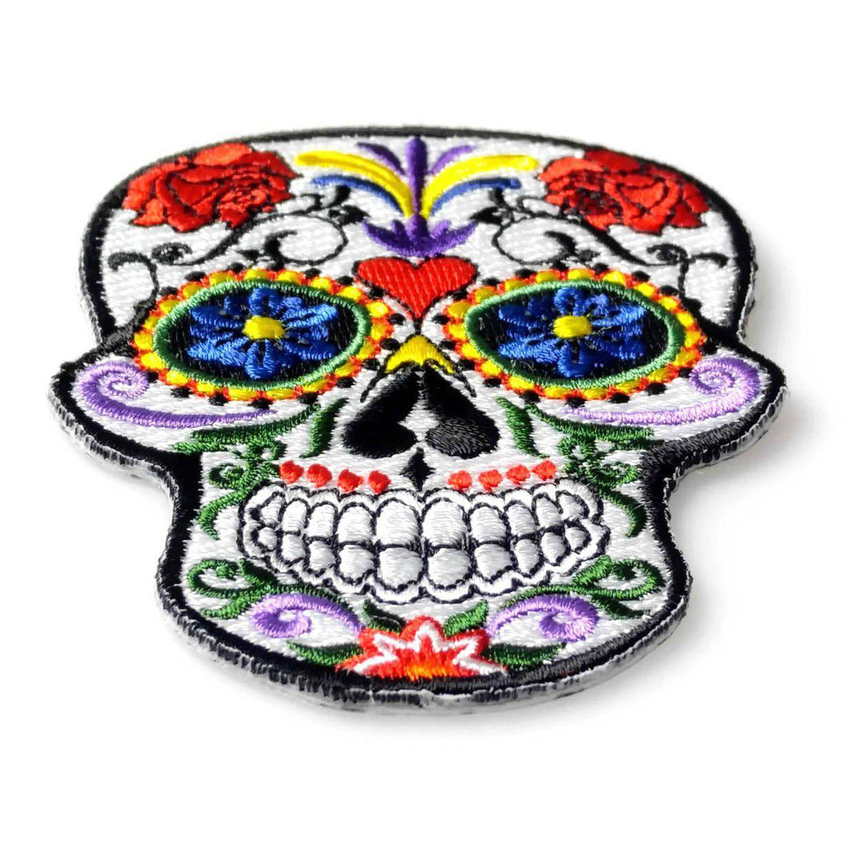 Embroidered Small Sugar Skull Heart Flowers Iron on Sew on Patch – PATCHERS