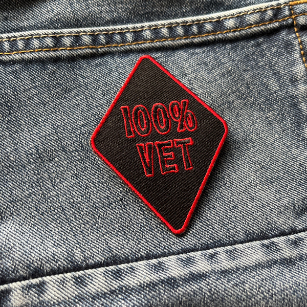 100 Percent Vet Red Black Patch - PATCHERS Iron on Patch
