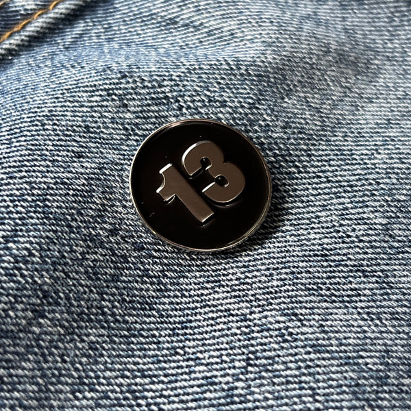 13 Silver Black Pin Badge - PATCHERS Pin Badge