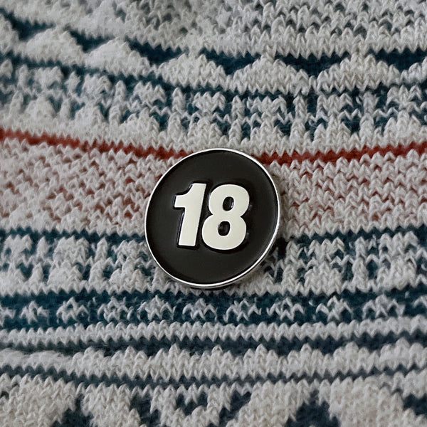18 Silver Black Pin Badge - PATCHERS Pin Badge