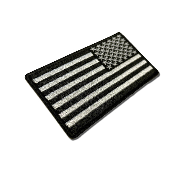 3" x 1½" Reversed American US Flag Black & White Patch - PATCHERS Iron on Patch