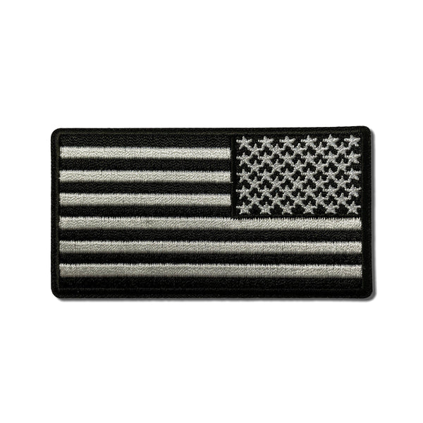 3" x 1½" Reversed American US Flag Black & White Patch - PATCHERS Iron on Patch