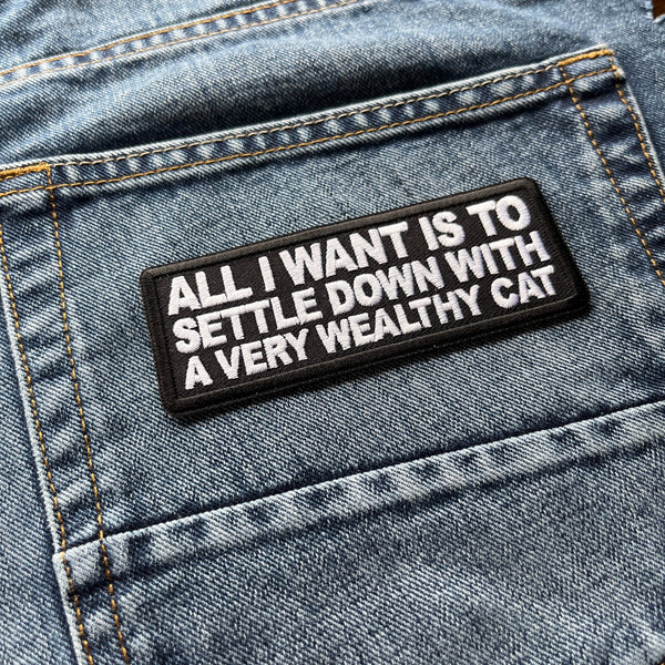 All I want is to Settle Down with a Very Wealthy Cat Patch - PATCHERS Iron on Patch