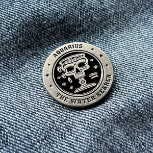 Aquarius Skull Zodiac Sign Pin Badge - PATCHERS Pin Badge