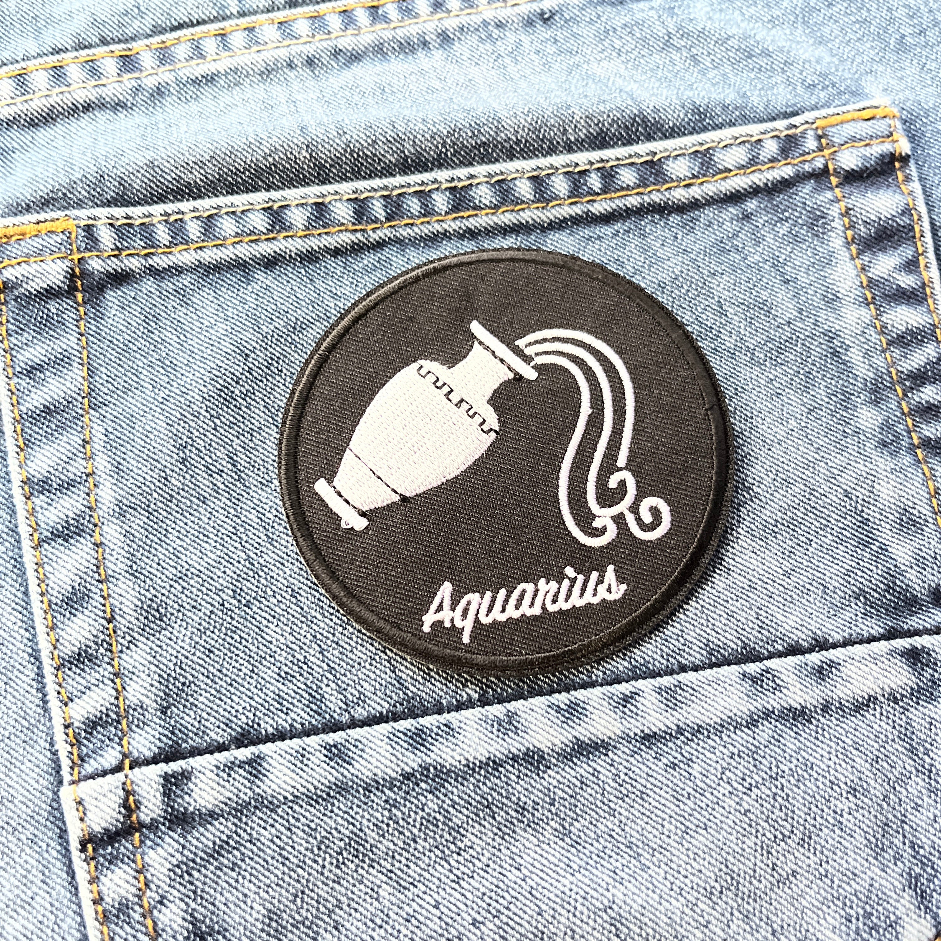 Embroidered Aquarius Zodiac Round Iron on Sew on Patch – PATCHERS