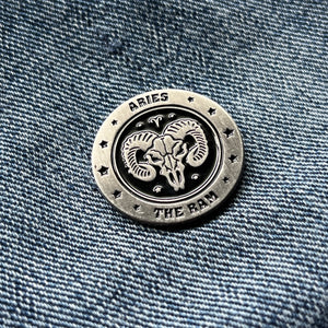 Aries Skull Zodiac Sign Pin Badge - PATCHERS Pin Badge