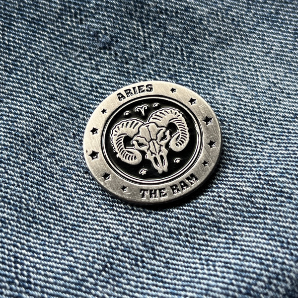 Aries Skull Zodiac Sign Pin Badge - PATCHERS Pin Badge