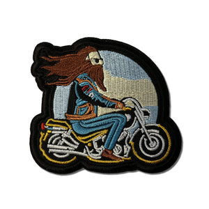 Bearded Biker on Motorcycle Patch - PATCHERS Iron on Patch